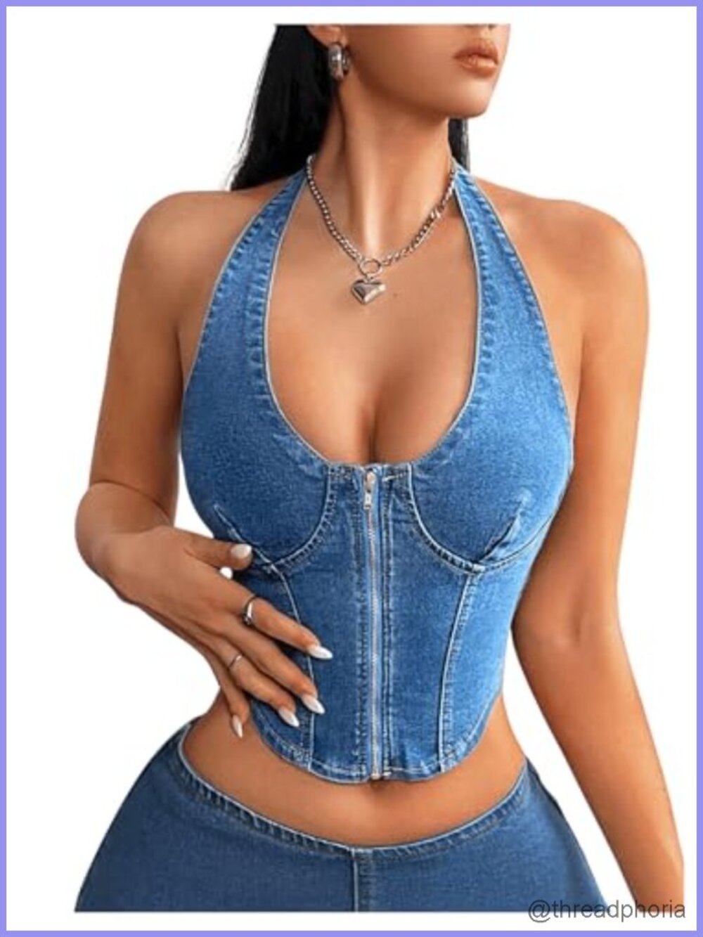 Womens Denim Vest Halter Sleeveless Open Back Jean Corset Crop Tank Top